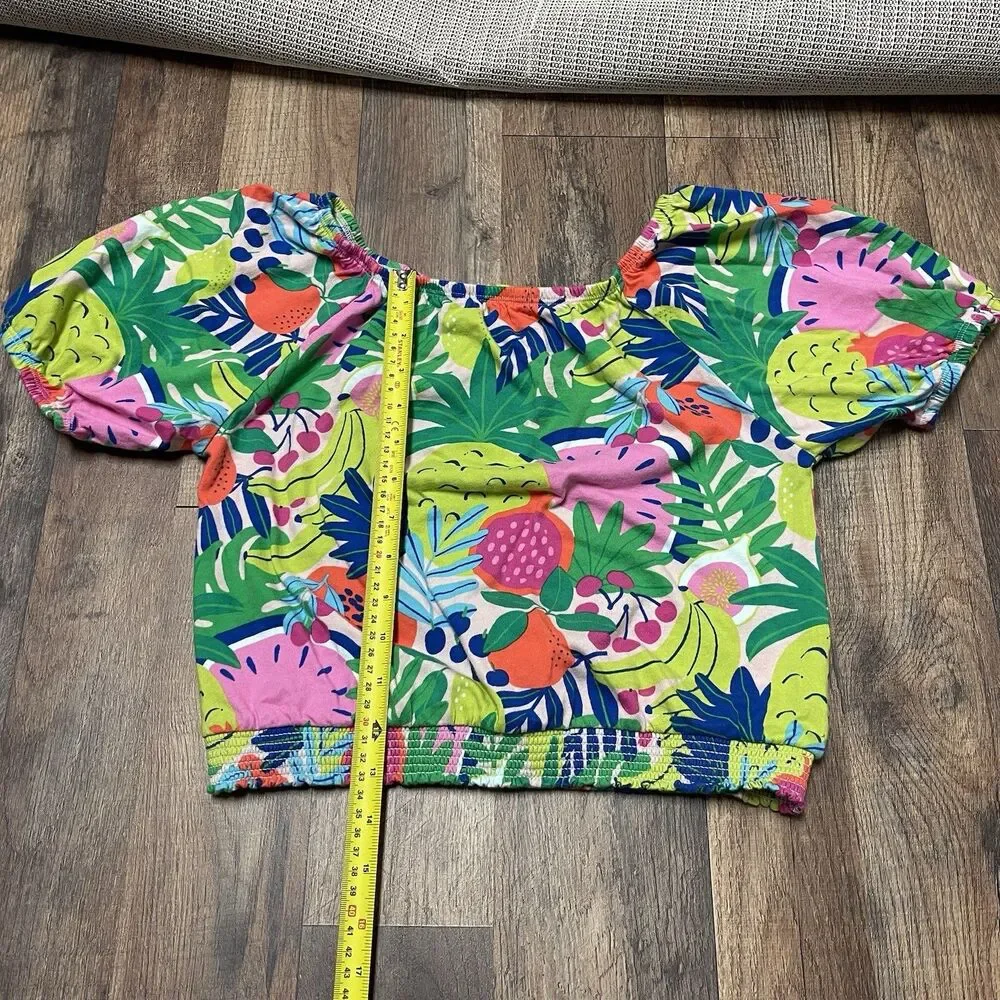 Mini Boden Two Piece Skirt Set Size 13-14 Y Multi Tropical Fruit 100% Cotton EUC